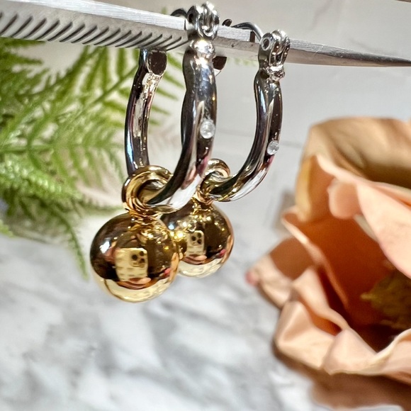 Silver hoop earrings with Gold Balls Dangle Hoops Perfect two tone earrings! - Picture 14 of 16